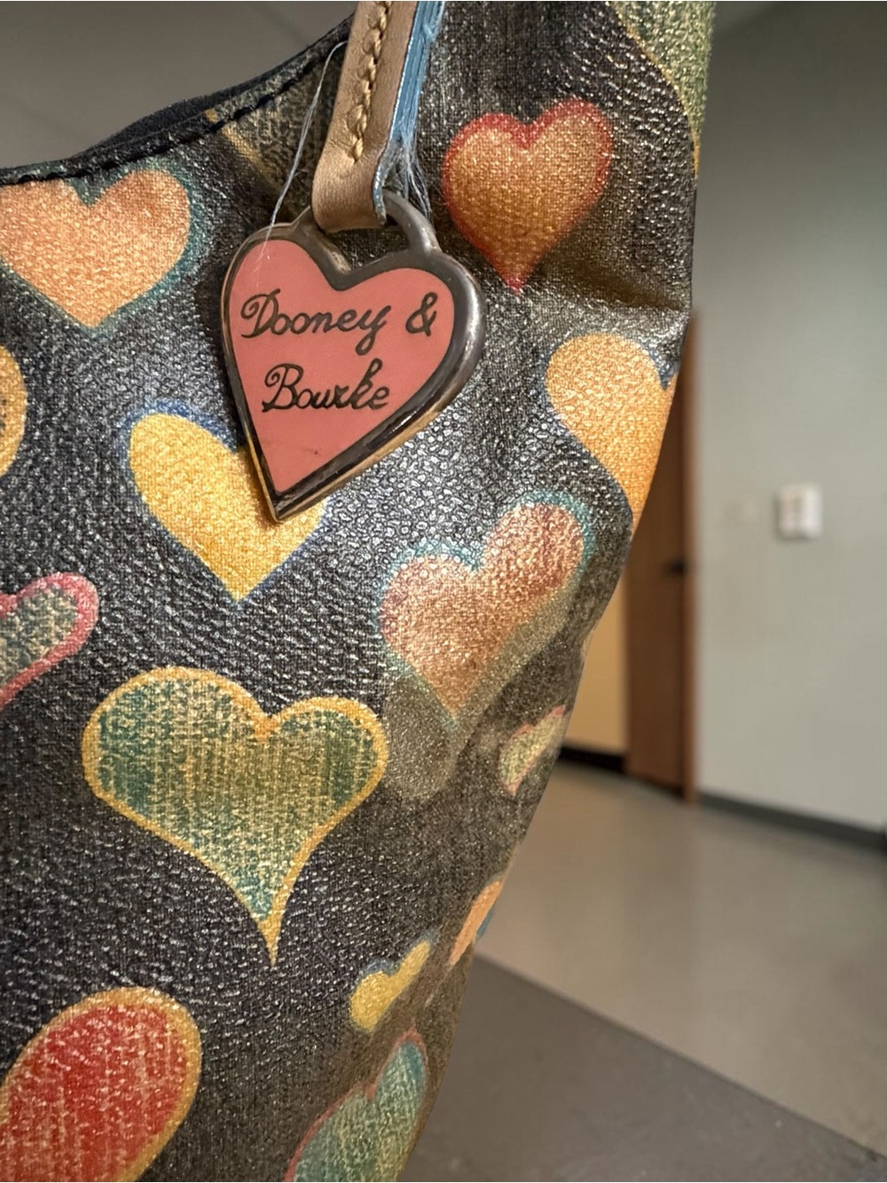 Heart-Print Canvas Hobo Bag in Multicolor - Picture 3 of 6